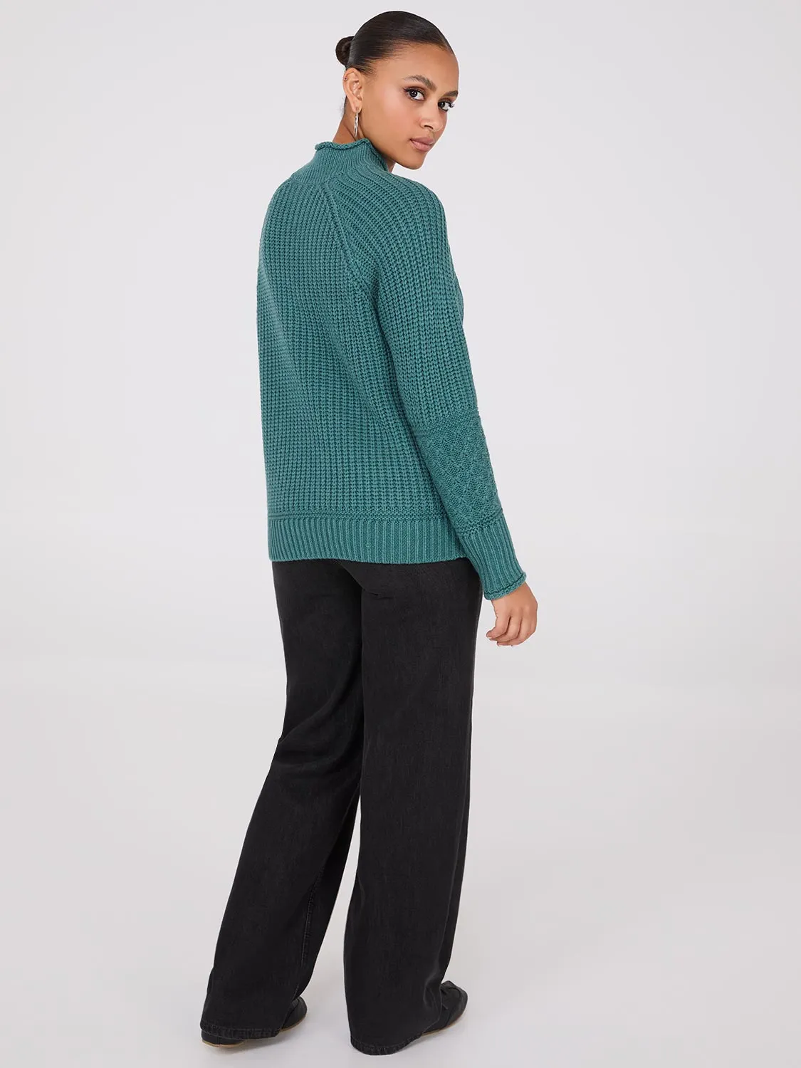 Multi Cable Knit Mock Neck Sweater
