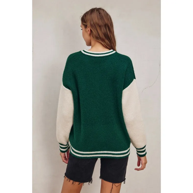 On Top of the Game Knitted Vasrity Bomber Jacket
