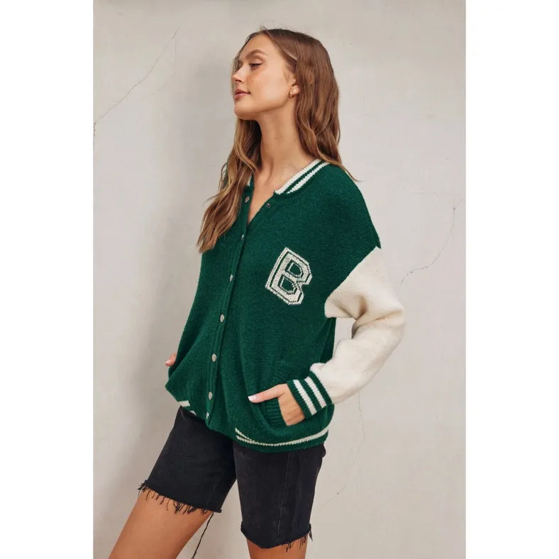 On Top of the Game Knitted Vasrity Bomber Jacket