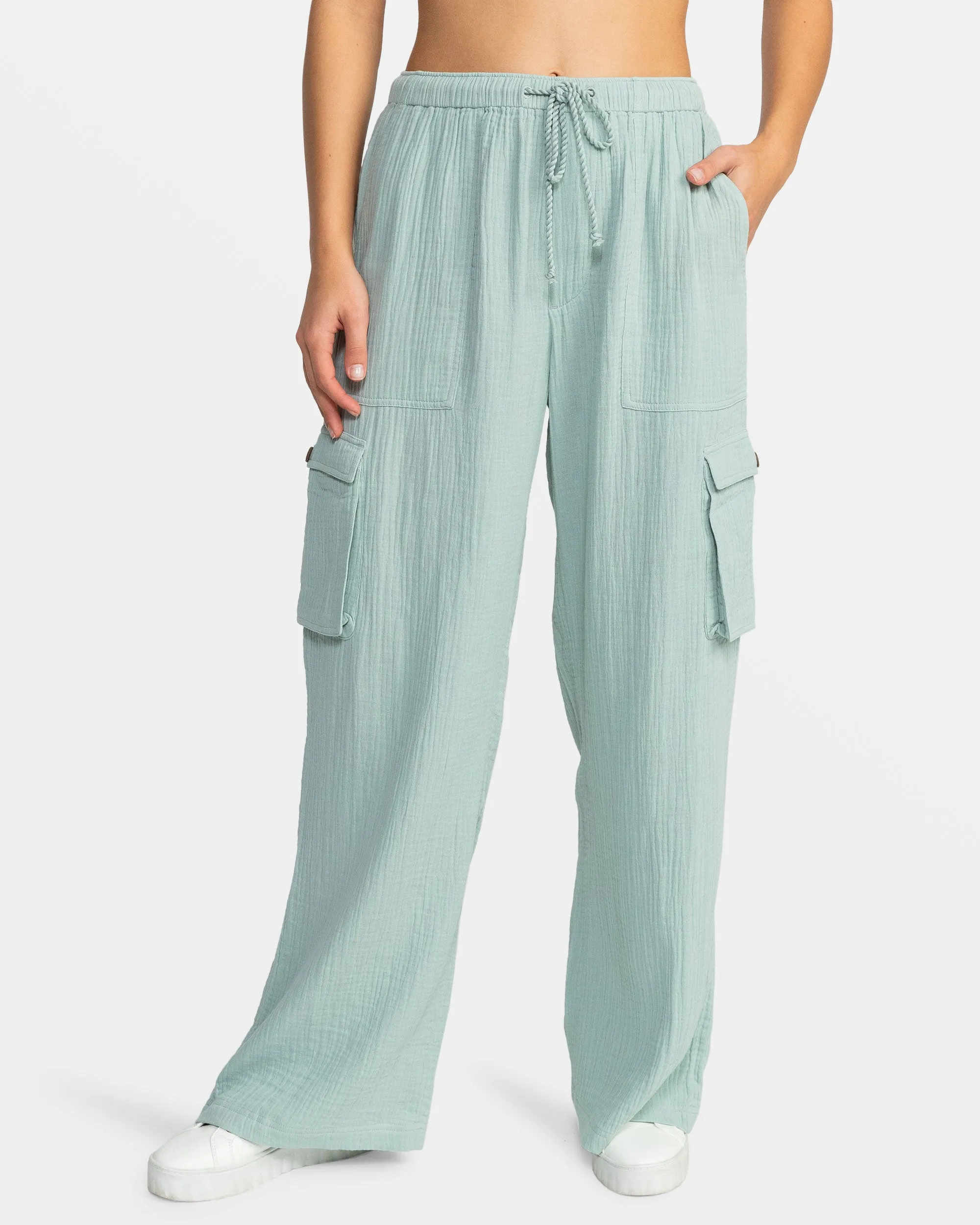Precious Cargo Gauze High Waisted Pants - Blue Surf