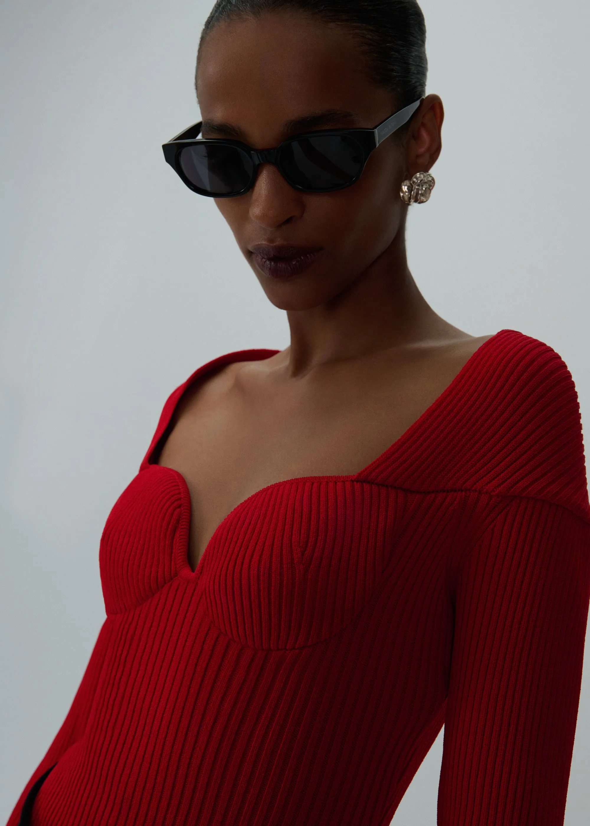 Rib-knit bustier top in red
