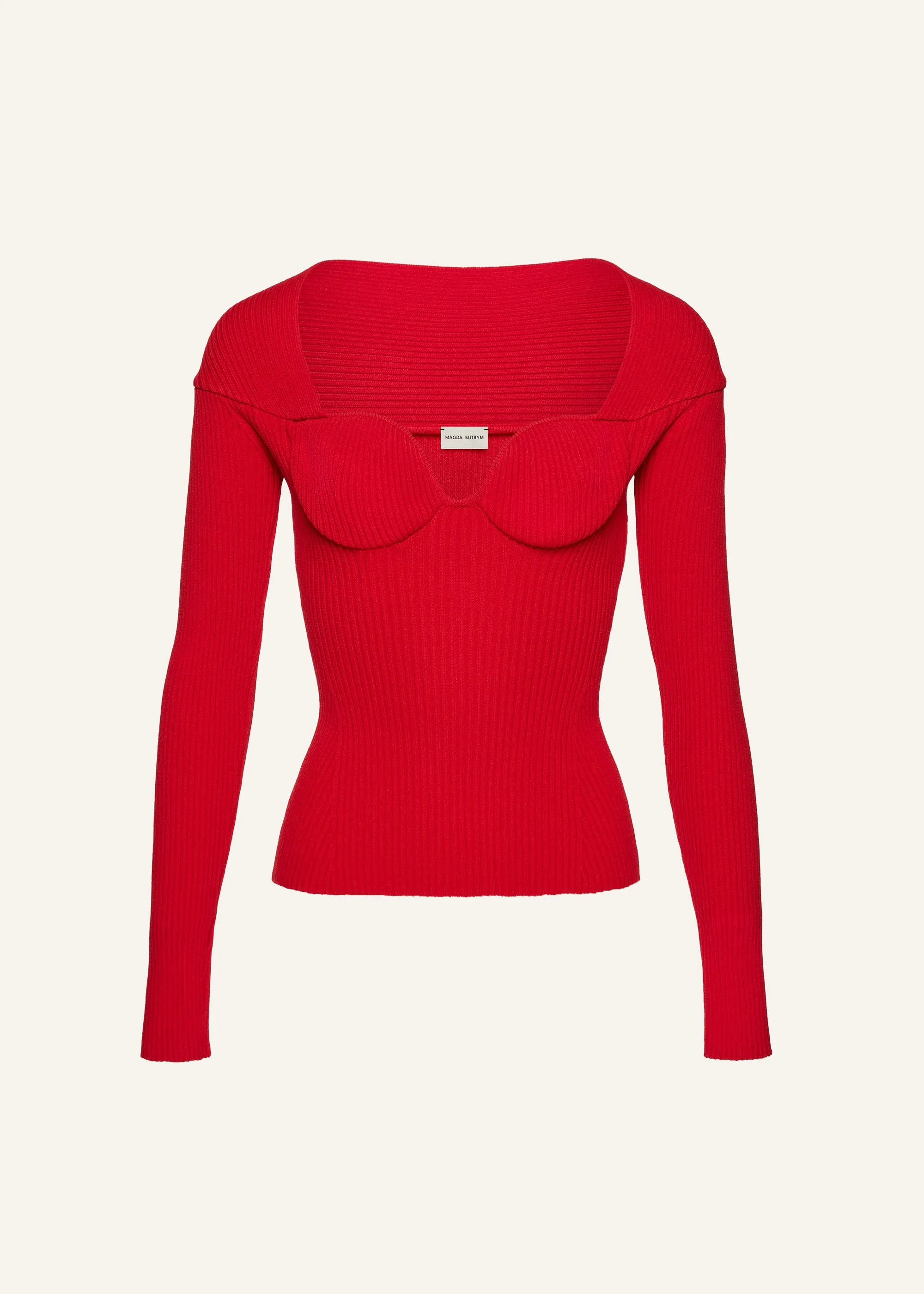 Rib-knit bustier top in red