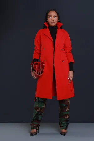 Save The Date Belted Trench Coat - Red