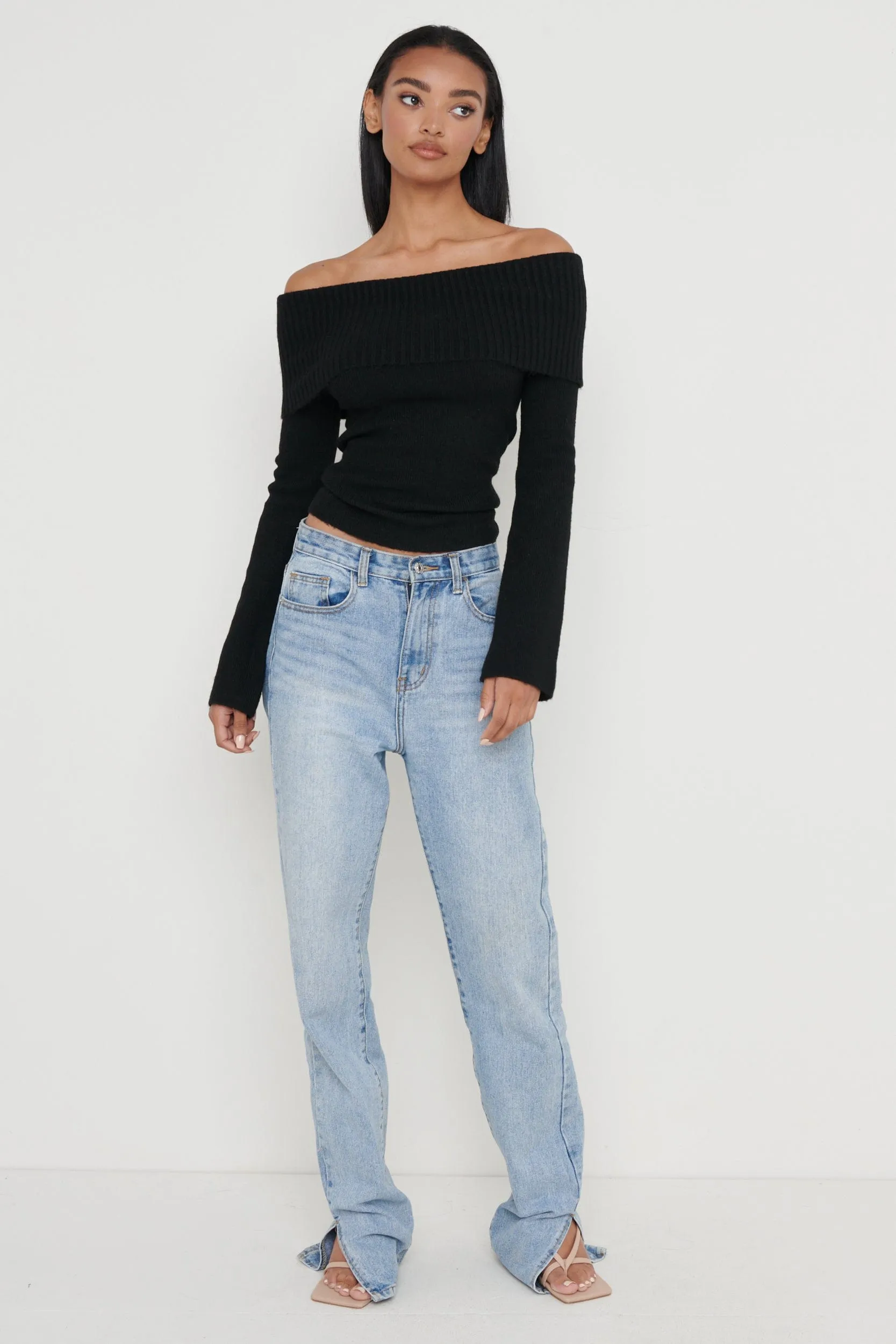 Soreya Bardot Soft Knit Top - Black