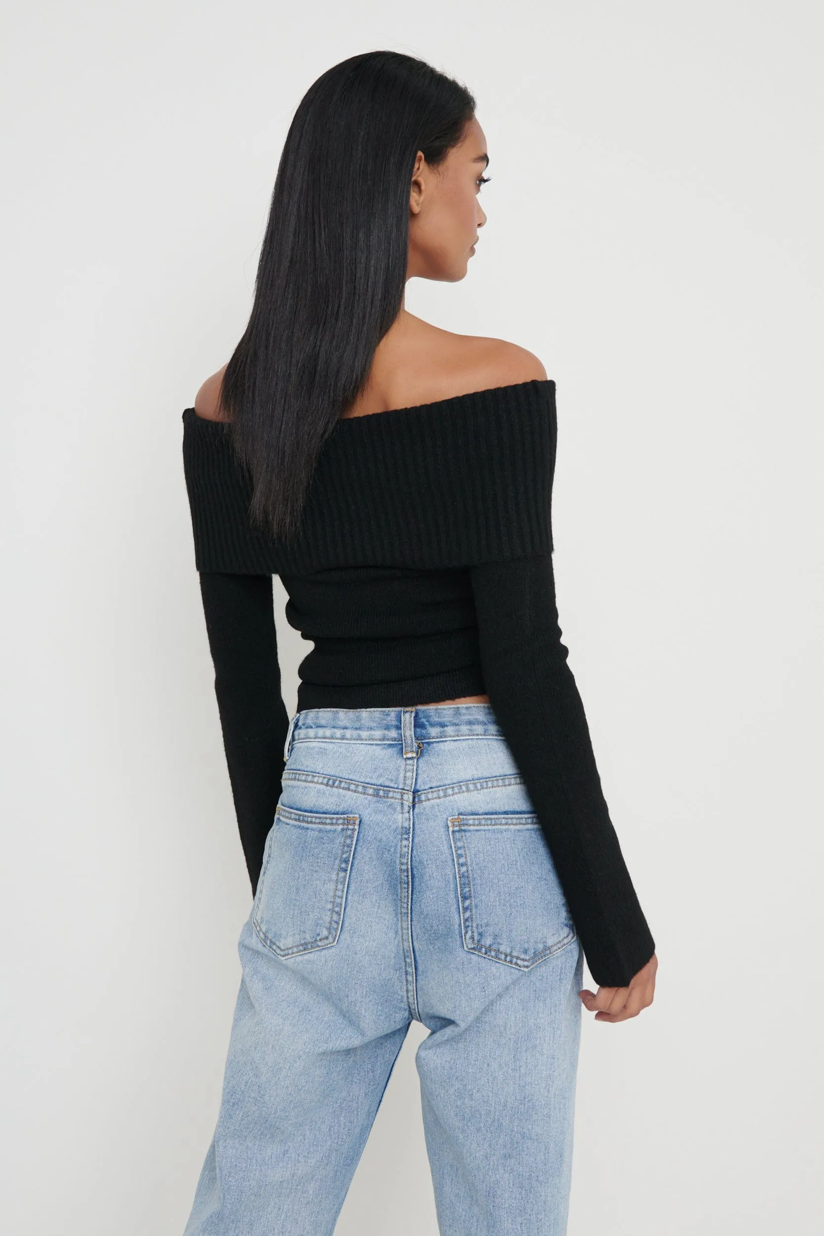Soreya Bardot Soft Knit Top - Black