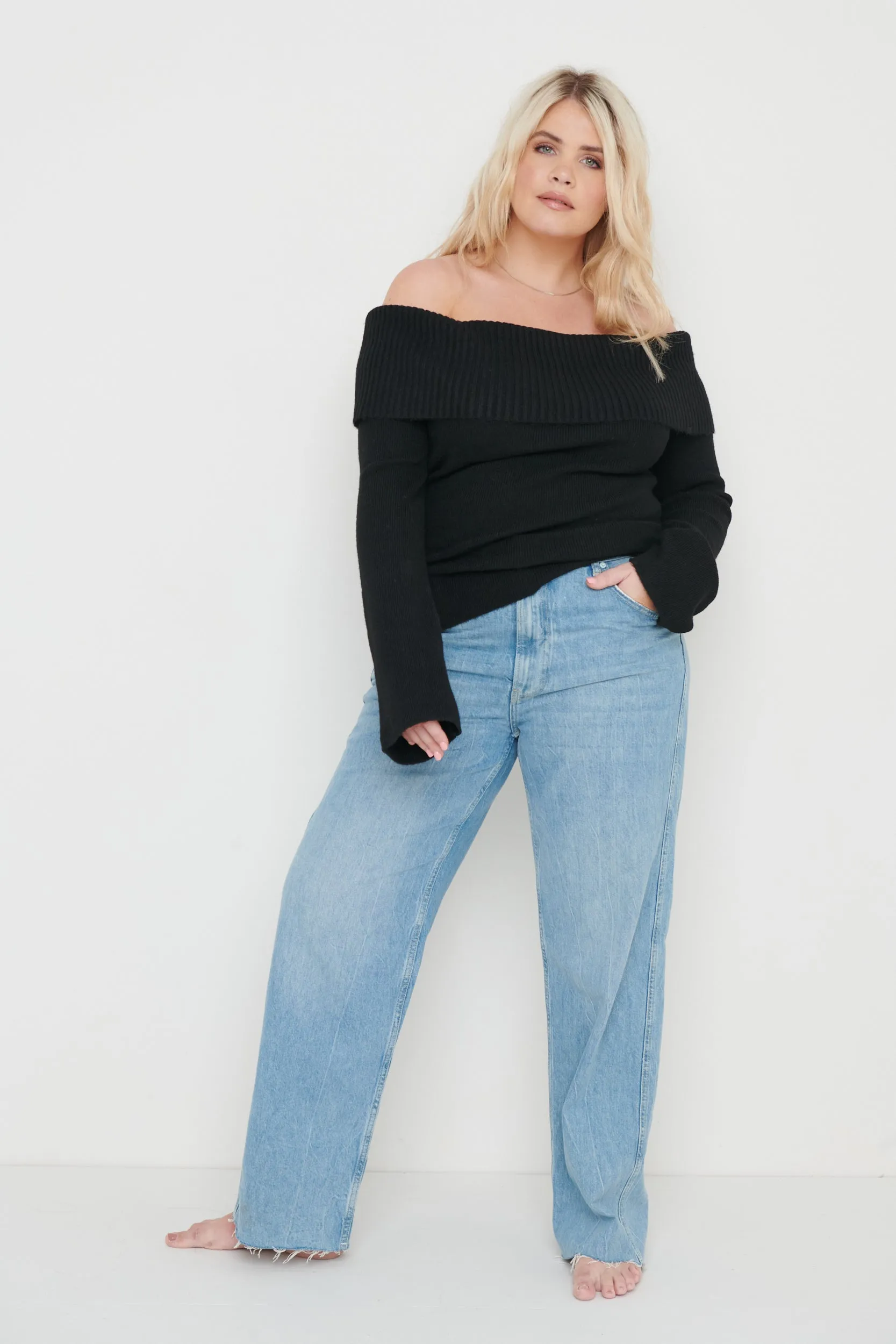 Soreya Bardot Soft Knit Top - Black