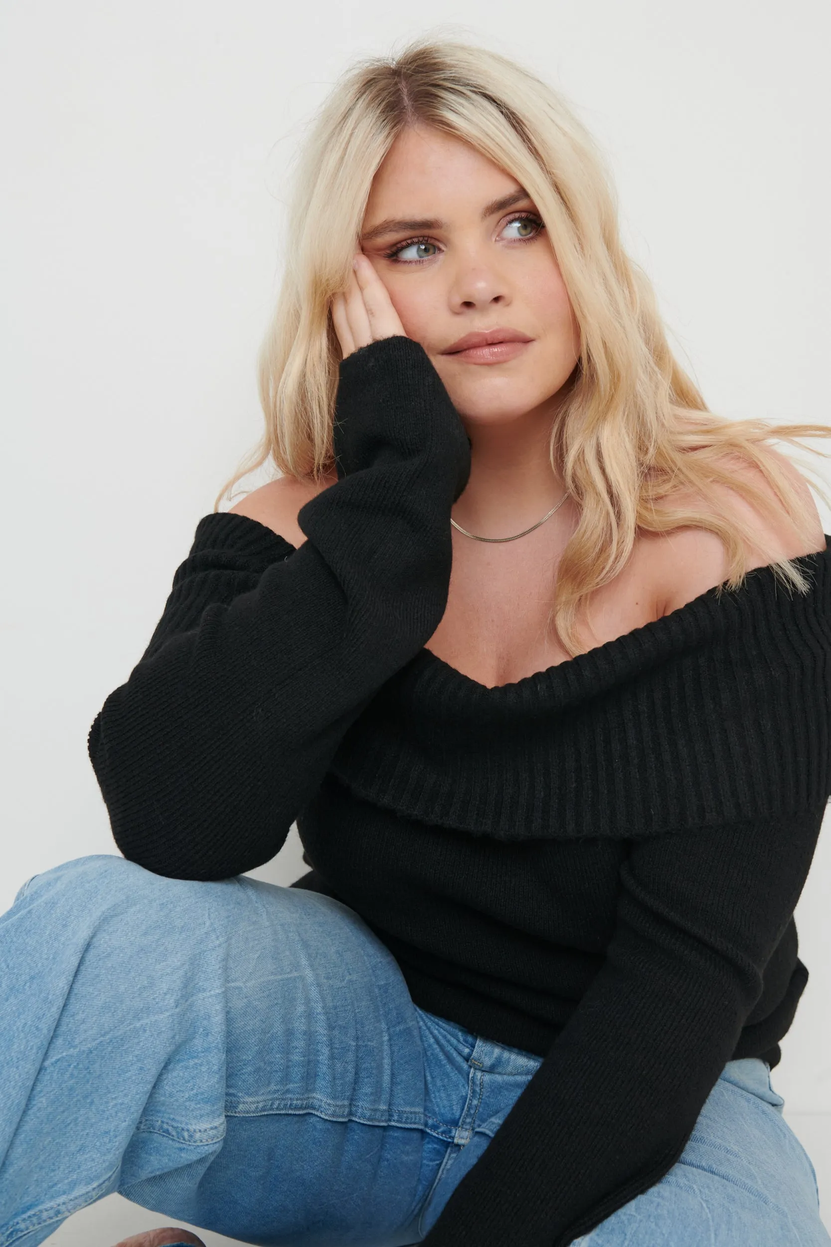 Soreya Bardot Soft Knit Top - Black